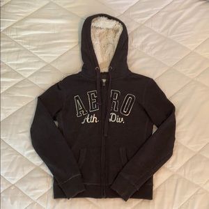 Aeropostale Washed Black Hooded Zip-Up Sweatshirt